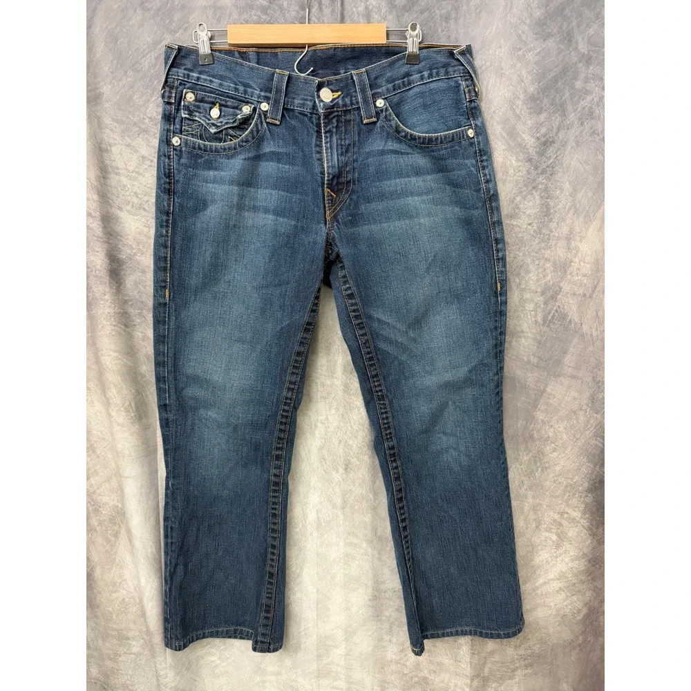 True Religion Billy Mens Straight Leg Jeans Blue Medium Wash Denim 34x30 USA